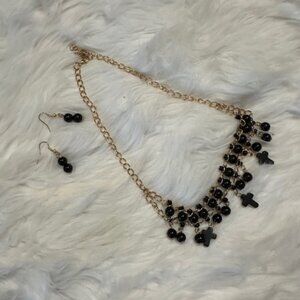 Black Beads and Crosses double layered Necklace and Earring Set Boutique NWT